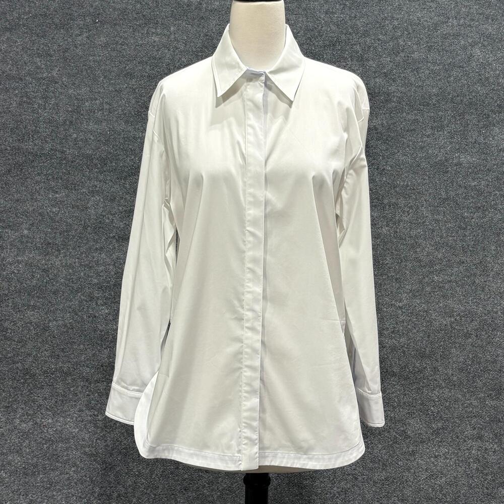 Finley Shirt Womens Medium White Silky Poplin Button Front Long Sleeve Top